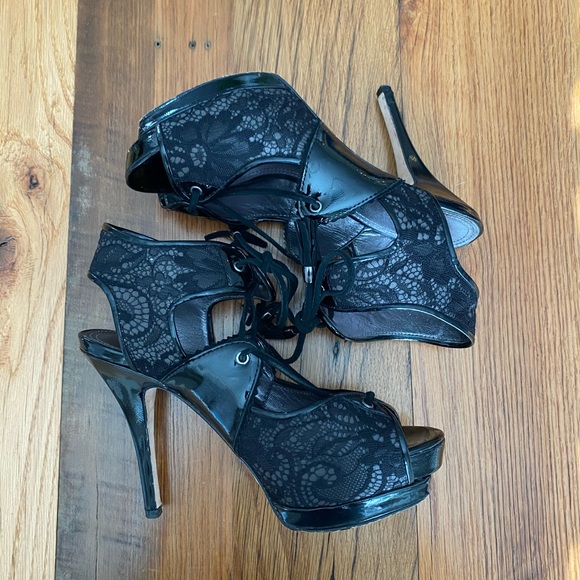 Bebe Black Lace Platform Heels - Picture 6 of 10